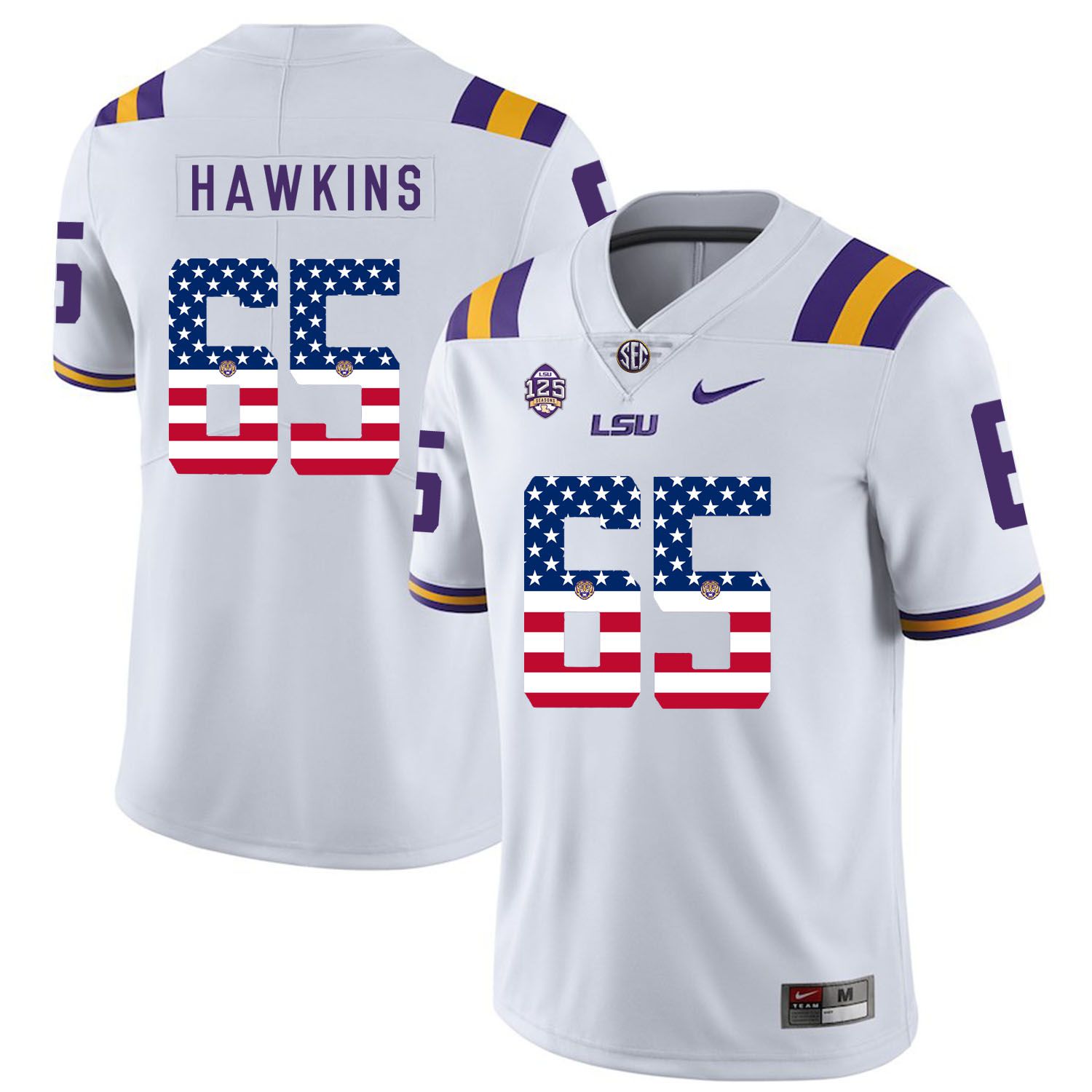 Men LSU Tigers #65 Hawkins White Flag Customized NCAA Jerseys